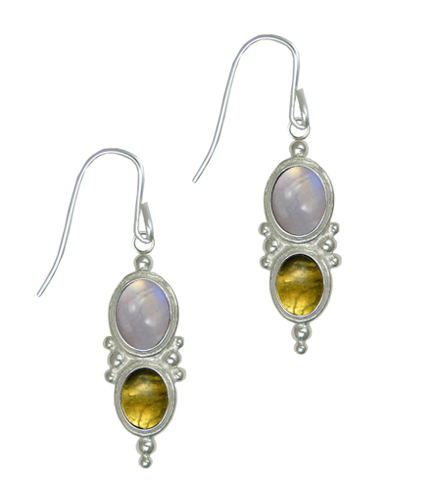 Sterling Silver Drop Dangle Earrings With Rainbow Moonstone